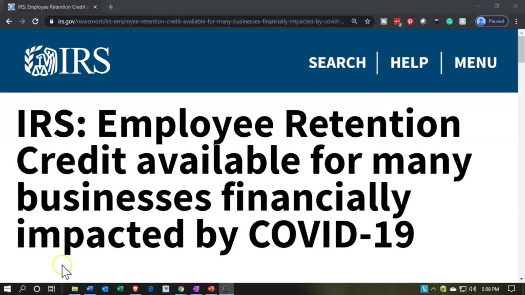 IRS ERC ERTC 2020-2021 COVID BUSINESS INCOME TAX REFUND PROGRAM